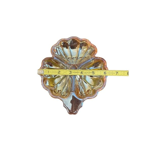 Vintage Jeanette Carnival Glass Marigold 3 Leaf-Shaped Candy/Nut Dish 6" Long - Picture 2 of 4